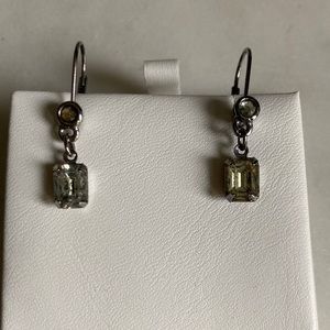 Pewter Colored Earrings With Greenish Gray Stones